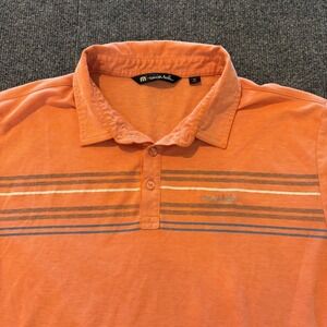 TravisMathew Mens XL Orange Striped Short Sleeve Golf Polo Shirt Athletic Pique